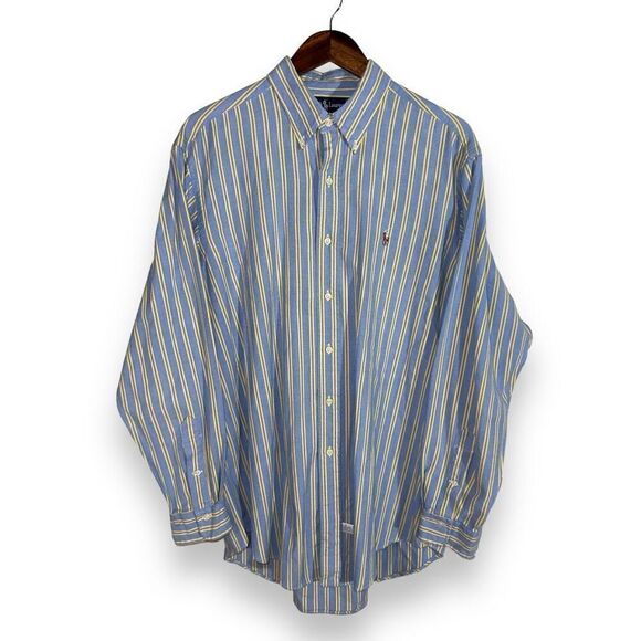 80s Blue & Yellow Polo Ralph Lauren Iconic Oxford Button Down Shirt 16.5 - Picture 1 of 7